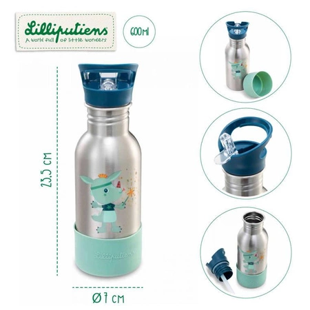 LILLIPUTIENS Bidon 600 ml ze stali nierdzewnej ze słomką Magiczny Smok Joe