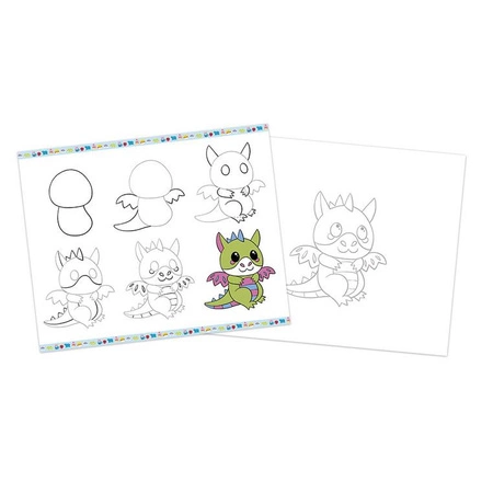 Janod Zestaw kreatywny Rysowanie krok po kroku z brokatowymi markerami 20 rysunków i kolorowanek 6+