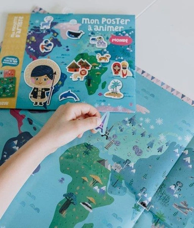 Auzou Mapa świata z naklejkami wielokrotnego użytku 4+ 74486