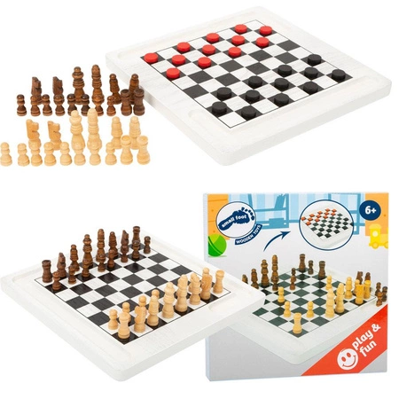 Drewniane szachy i warcaby 2w1 White 11395-Small Foot, gry dla dzieci