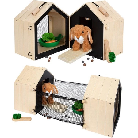 Drewniany domek królika z wybiegiem i akcesoriami 12399 Small Foot, maskotki dla dzieci