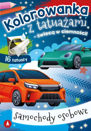 Samochody osobowe. Kolorowanka z tatuażami świecącymi w ciemności