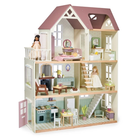 Duży drewniany domek dla lalek z wyposażeniem, Mulberry Mansion, Tender Leaf Toys