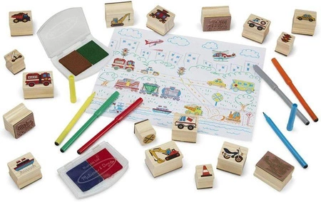 Zestaw drewnianych pieczątek Pojazdy 41901-Melissa & Doug, pieczątki dla dzieci