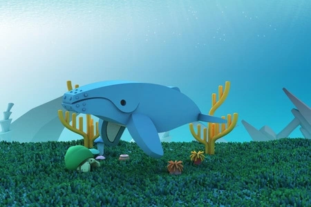 Halftoys Magnetyczny Składany Wieloryb Humbak z Makietą