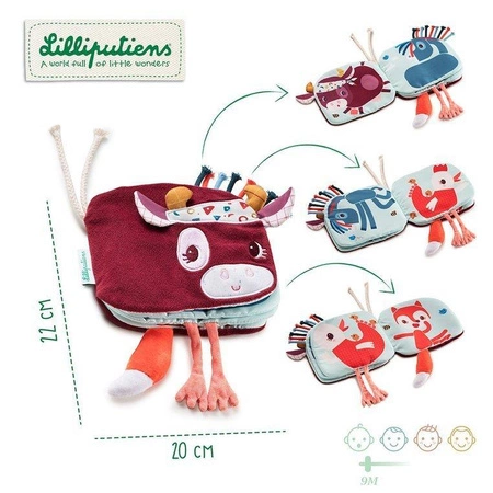 LILLIPUTIENS Książeczka aktywizująca "Kto się kryje za Rosalie?" Krówka Rosalie 9 m+