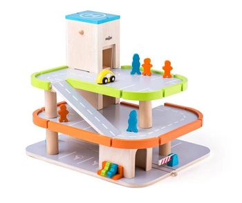 Drewniany parking i garaż z windą