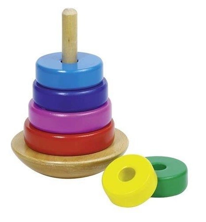 Układanka drewniana z kolorowych klocków na paliku, Mała wieża, 58925-Goki, zabawki edukacyjne