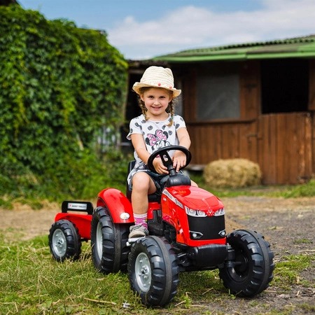 FALK Traktor Massey Ferguson Czerwony na Pedały z Przyczepką od 3 Lat