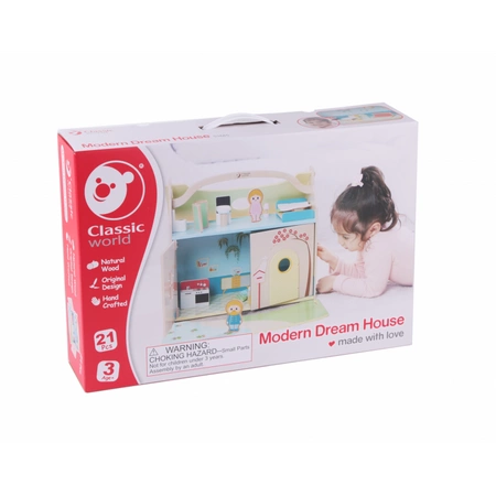 CLASSIC WORLD Nowoczesny Drewniany Domek Dla Lalek 21 Elementów