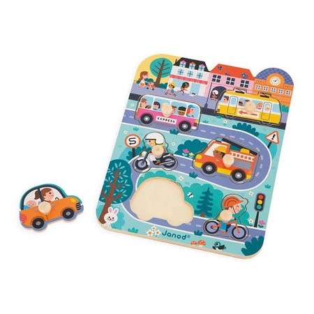 Puzzle drewniane W mieście 6 elementów, 18 m+, Janod