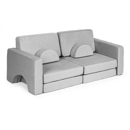 Sofa składana modułowa dla dzieci duża 2 osobowa DIY 8 miękkich poduch - szara ECOTOYS