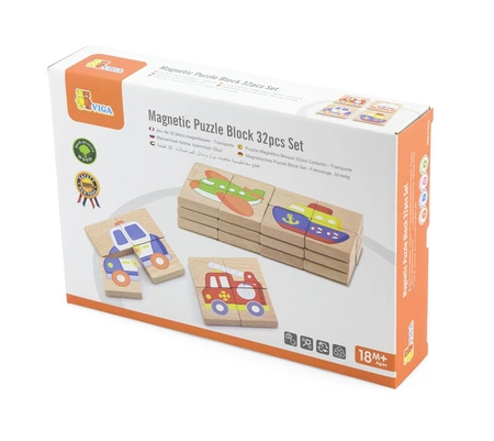 Viga Układanka drewniana puzzle magnetyczne - pojazdy Certyfikat FSC