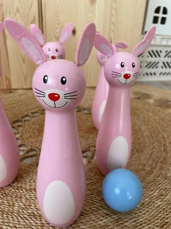 Wesołe Króliczki-gra w kręgle dla dzieci 11404-Small Foot, zręcznościowe gry dla dzieci