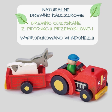 Drewniany traktor z przyczepą ze zwierzątkami, Tender Leaf Toys