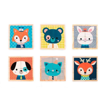 Klocki drewniane Puzzle 6w1 Las, Janod