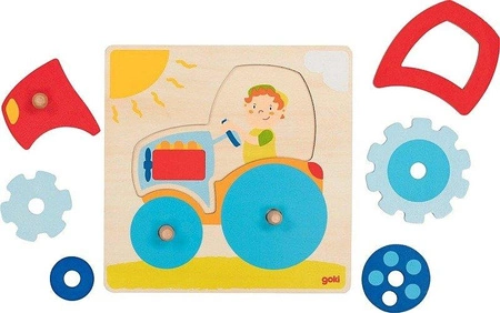Układanka dla dzieci Traktor Sunny 57702-Goki, puzzle drewniane