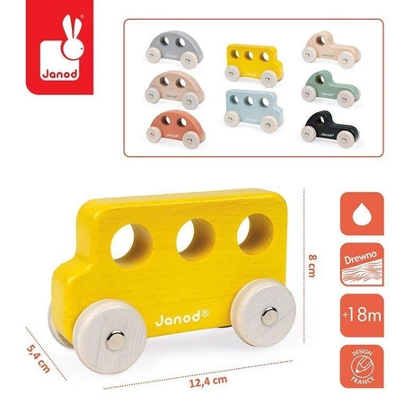 Drewniane pojazdy Sweet Cocoon, opakowanie zbiorcze 8 sztuk (3 modele: 3+3+2), Janod