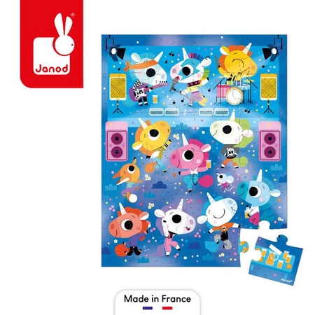 Puzzle w walizce Jednorożce na koncercie rockowym 24 elementy 3+, Made in France, Janod
