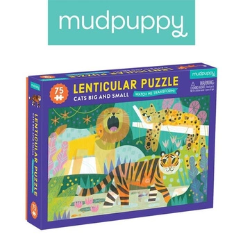 Mudpuppy Puzzle soczewkowe z ruchomym obrazkiem 3D Duże i małe koty 75 elementów 5+