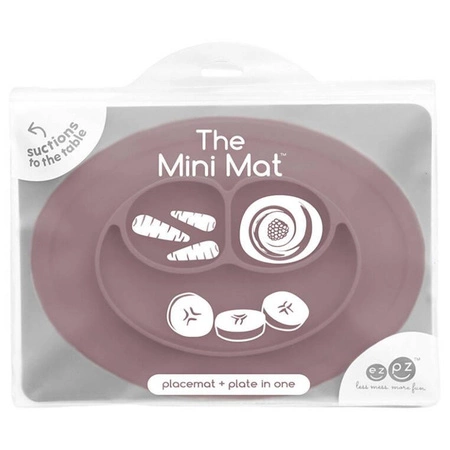 EZPZ Silikonowy talerzyk z podkładką mały 2w1 Mini Mat Mauve + pokrywka GRATIS pastelowy róż