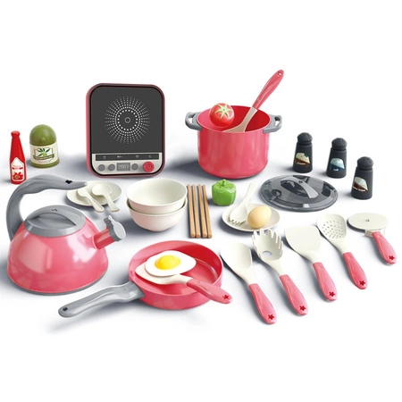 WOOPIE Zestaw Małego Kucharza Indukcja Garnki Patelnia Czajnik Różowy 30el.