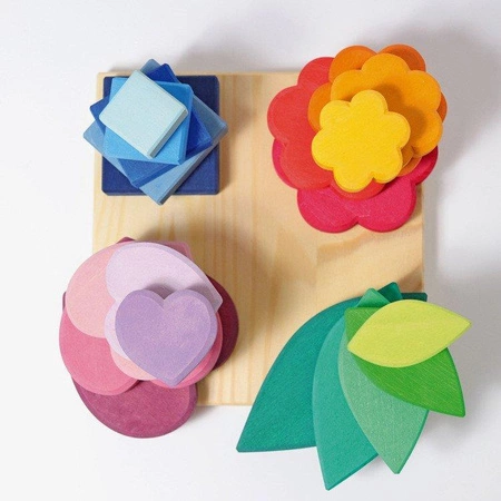 Wieże o różnych kształtach Fabuto na podstawce, 4 szt., kolorowe, 1+, Grimm's