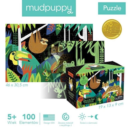 Mudpuppy Puzzle świecące w ciemności Las tropikalny 100 elementów 5+