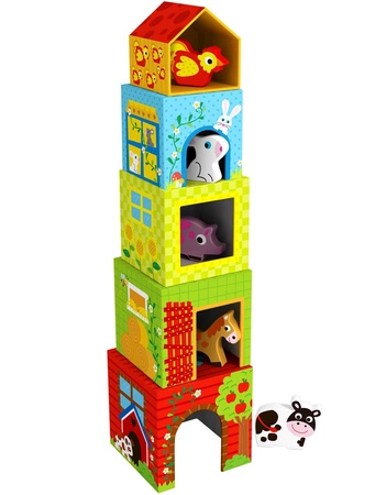 TOOKY TOY Kostki Farma w Pudełkach Układanka