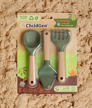 ChildGen, Zestaw zabawkowych narzędzi ogrodowych do ćwiczenia motoryki małej, grabki, szpadel, łopatka, bio plastik