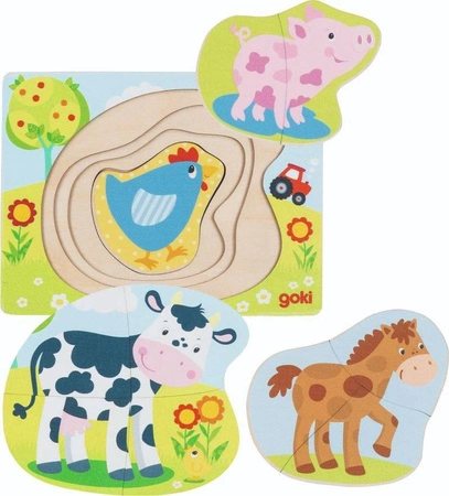 Drewniane puzzle warstwowe Zwierzęta Gospodarskie 57386- Goki