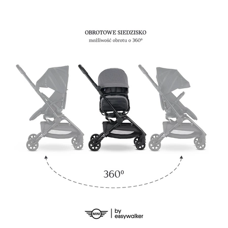 MINI by Easywalker Buggy TURN Kompaktowy wózek spacerowy z obrotowym siedziskiem 360° Oxford Black (z osłoną przeciwdeszczową w zestawie)