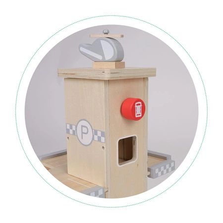 Duży drewniany tor garaż parking z windą + autka ECOTOYS