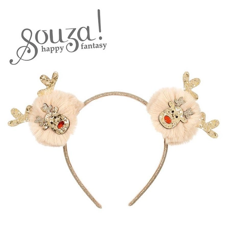 Souza! Opaska z pomponami i brokatową aplikacją renifera świąteczna