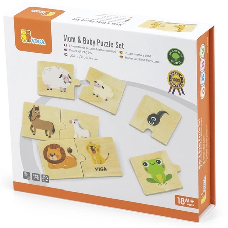 VIGA Drewniane Puzzle Układanka Zwierzątka Małe i Duże