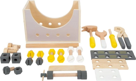 Drewniany zestaw narzędzi w skrzynce z uchwytem Miniwob 11809-Small Foot, majsterkowanie i narzędzia do majsterkowania