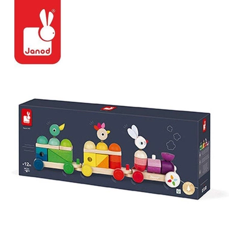 Pociąg z klockami i zwierzątkami do ciągnięcia, JANOD