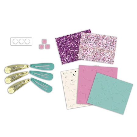 Janod Zestaw kreatywny do tworzenia biżuterii Brokatowe spinki do włosów Pieski i kotki 5+