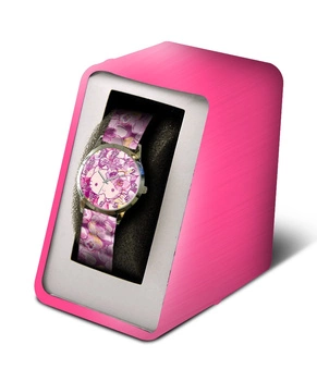 Zegarek analogowy z fioletowum paskiem w metalowym opakowniu Hello Kitty HK50027