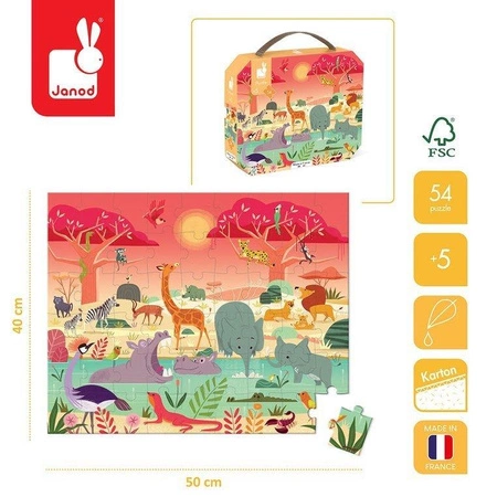 Puzzle w walizce Rezerwat zwierząt 54 elementy 5+ Made in France, Janod
