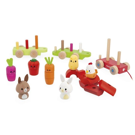 Janod Pociąg z klockami i figurkami do ciągnięcia Farma 12m+