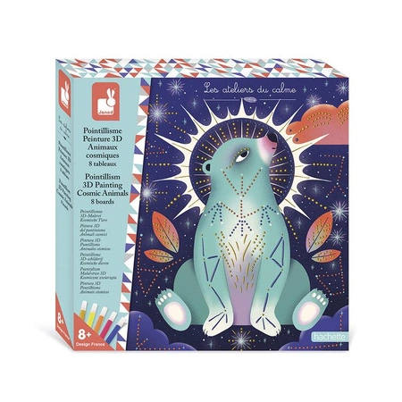 Janod Zestaw kreatywny Malowanie kropkami Puentylizm 3D Kosmiczne zwierzęta 8+