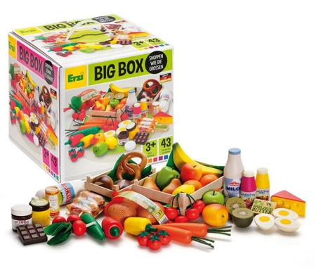 Big Box drewniany zestaw artykułów spożywczych do zabawy 43 elementy Erzi 28025