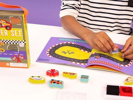 Samochody Zestaw Kolorowych Pieczątek i Książeczka