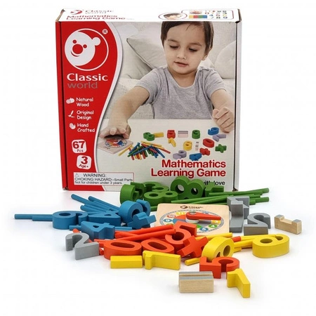 CLASSIC WORLD Gra Matematyczna Cyfry Znaki Działań Matematycznych Zegar MONTESSORI 67 el.