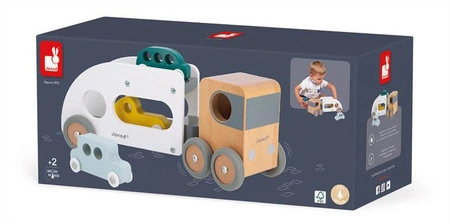 Laweta z 3 pojazdami drewniana Bolid 2+, Janod