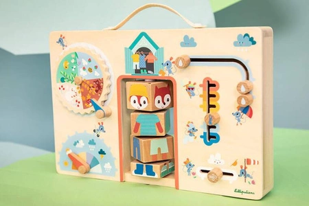 Lilliputiens Drewniana tablica manipulacyjna walizka "Ubranie na każdą pogodę" Lisiczka Alice 2 lata +