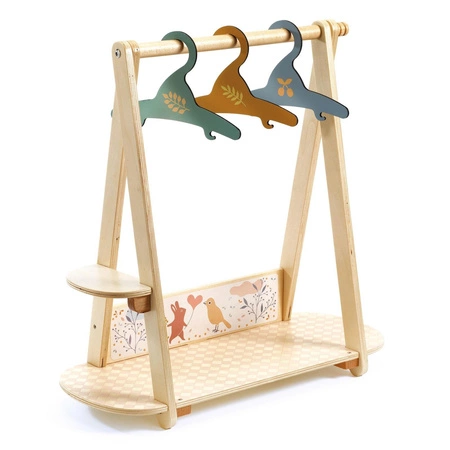 Drewniany stojak z wieszakami na ubranka DJ07782