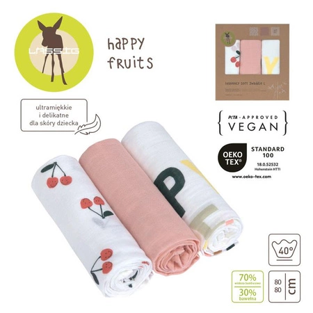 Lassig Bambusowy otulacz kocyk 80x80cm zestaw 3 szt. Happy Fruits Cherry