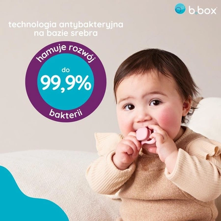 Smoczek dla niemowlaka 2 szt.– symetryczny smoczek silikonowy 6 mies.+ jagoda/róż, b.box